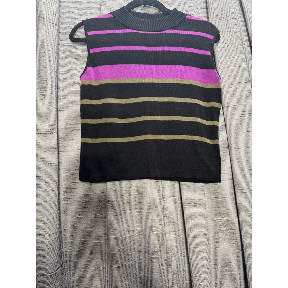 Clio‎ Striped Sleeveless Top Mock Neck Knit Pullover Casual Everyday Wear Size L